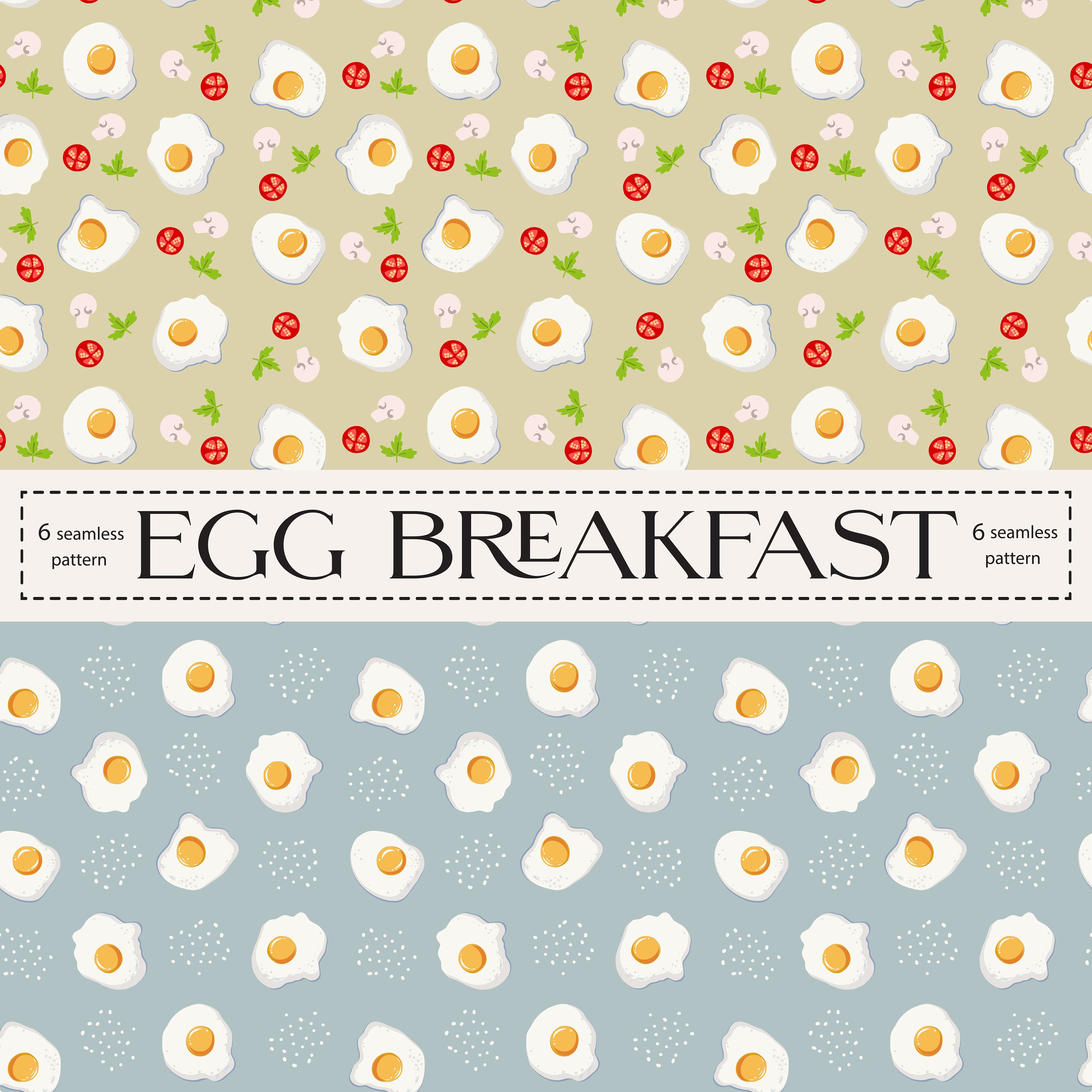 Egg Breakfast Seamless Pattern, Fried Egg and Bacon Fabric Design, Cute ...