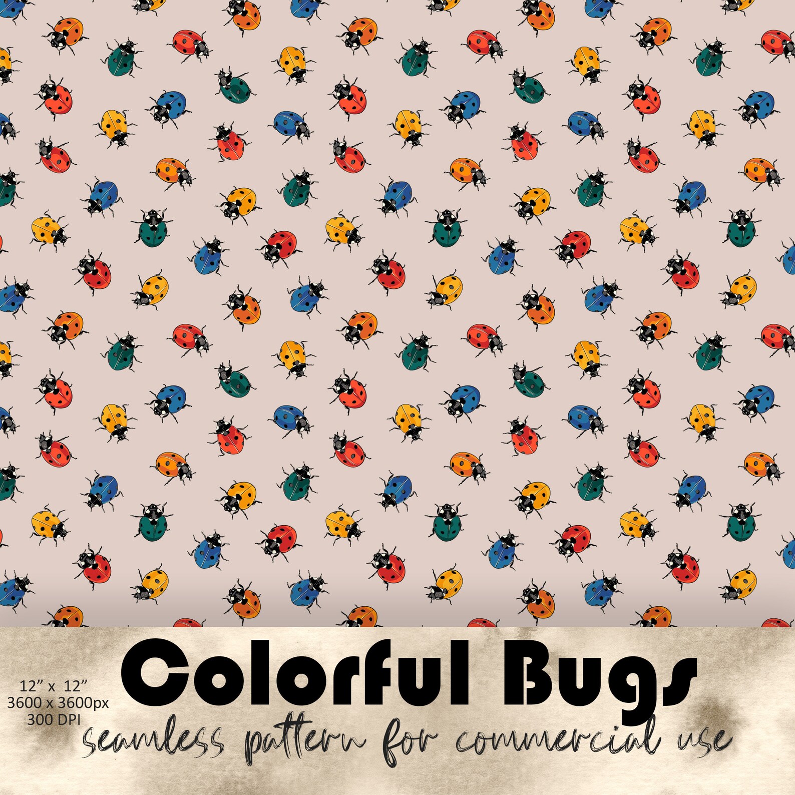 Rainbow Bugs Seamless Pattern, Colourful Ladybugs Fabric Design, Insect ...