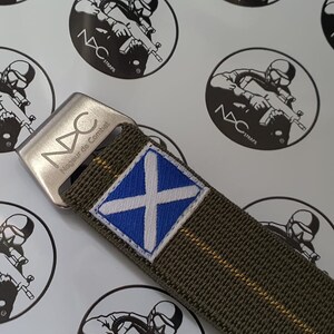 The real NDCstraps®  with Stainless steel Nageur de Combat hook logo with Scottish Flag French MN parachute elastic