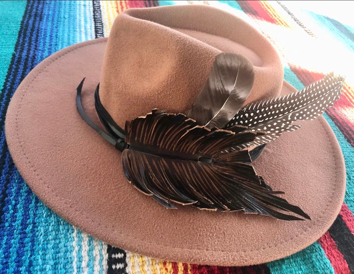 Hat Feathers, Wild Turkey Wing Feather, Natural, YOUR CHOICE of Hand Tied  Sinew Beaded Wind Tie, Western Retro Hat Accessory, Cowboy,cowgirl 