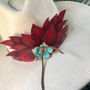 Western Rustic Red Leather Flower Band image 2