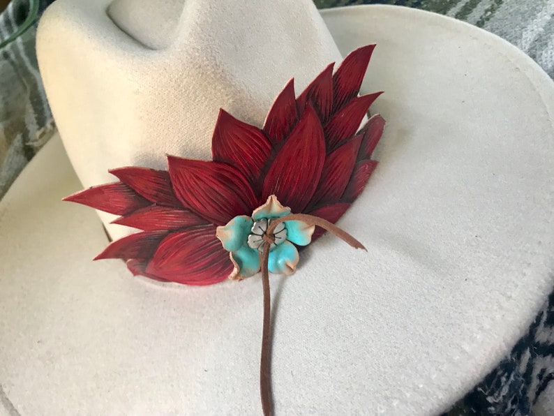Western Rustic Red Leather Flower Band image 2