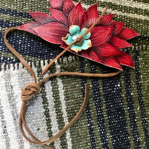 Western Rustic Red Leather Flower Band image 6