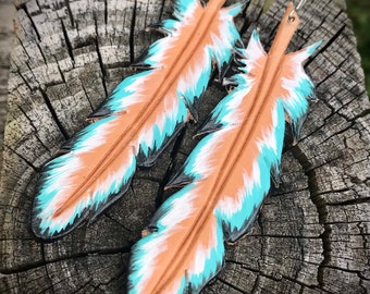 Tooled leather feather earrings