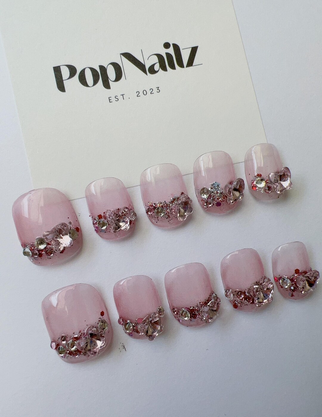 PINK CRYSTAL COFFIN HANDMADE PRESS ON NAILS