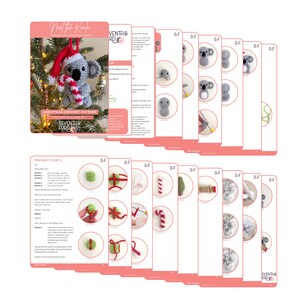 Picture shows partially hidden cascade of the Christmas koala crochet pattern to show how many pages it has