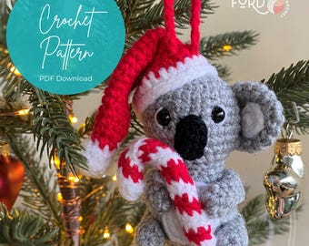 CROCHET PATTERN: Noel the Koala / Christmas Ornament Crochet Pattern / Koala Crochet / Australian Animal / Digital Downloadable File / Xmas