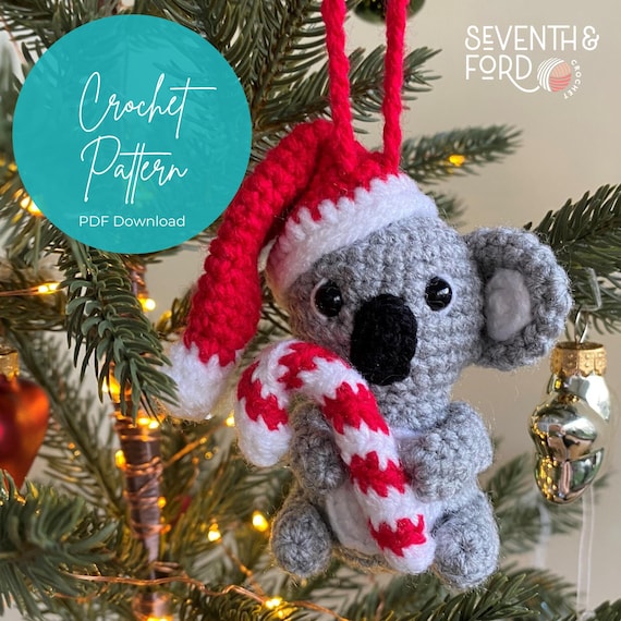 CROCHET PATTERN: Noel the Koala / Christmas Ornament Crochet Pattern / Koala Crochet / Australian Animal / Digital Downloadable File / Xmas