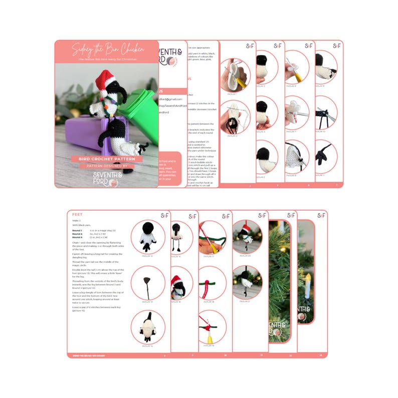 thumbnails for a crochet pattern for an ibis bird