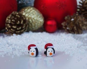 Christmas Penguins,Polymer Clay Penguins,Winter Gifts,Miniature Penguins,Christmas Jewellery,Penguin Studs,Xmas Gifts,Kids Jewelry