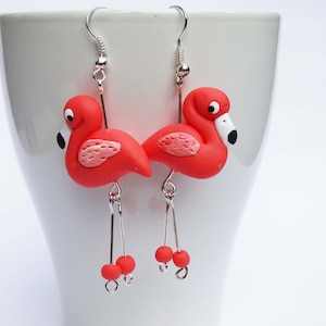 Flamingo Ohrringe, Vogel Schmuck, Tropische Flamingo Ohrringe, Polymer Ton Flamigo Ohrringe, handgemachte Flamingo