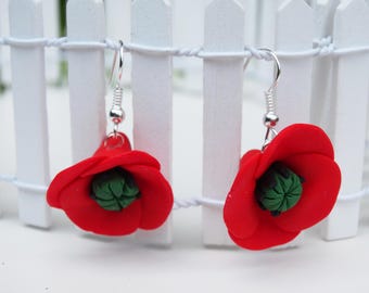 Poppy earrings,Floral earrings,Flowers,Red poppy polymer clay,Floral jewelry,Flower jewelry,Poppies polymer clay,POPPIES JEWELRY