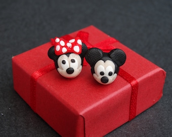 Mickey and Minnie Mouse Stud Earrings,Cute Disney Earrings,Polymer clay Mickey and Minnie earrings
