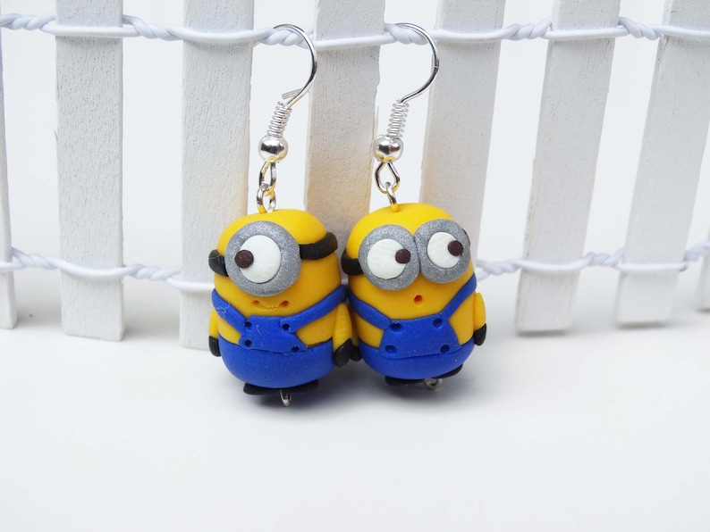 Minions earrings,Minions dangle,Dangle earrings,Polymer clay,Kids earrings,Polymer clay earrings,Polymer Clay Minions,Birthday Gifts image 1