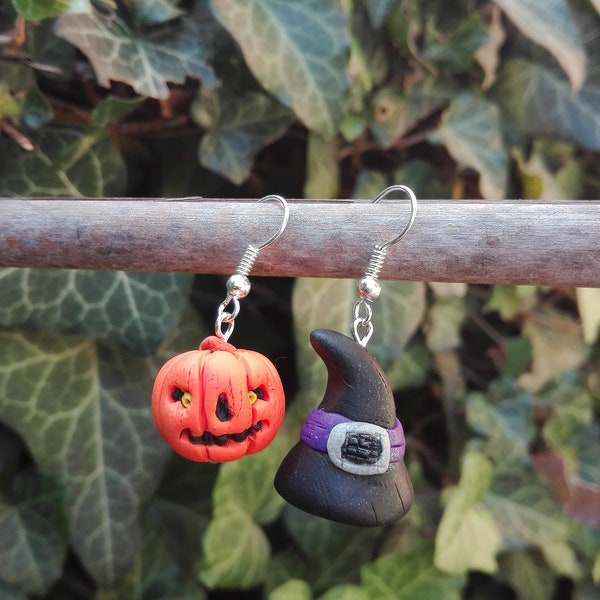 Boucles d’oreilles Halloween Pumpkin, faites à la main en argile polymère, bijoux de citrouille sorcière, boucles d’oreilles d’Halloween pour femmes, boucles d’oreilles Fall Dangle Halloween