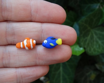 Dory and Nemo,polymer clay stud,kids studs,gift,fimo jewellery,fimo,fimo earrings,Dory studs,Nemo studs,jewellery.