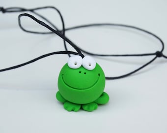 Cute Frog,Polymer clay necklace,Green Frog pendant,Polymer animal charm,Polymer Clay Jewelry