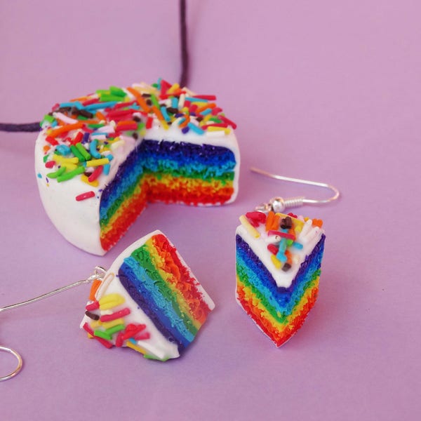 Rainbow Cake Jewelry Set, Nourriture miniature, Collier Kawaii, Nourriture en argile polymère, Mini bijoux alimentaires, Collier de gâteau arc-en-ciel, Pendentif à gâteau