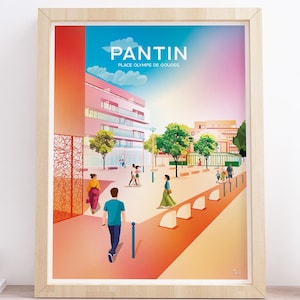 Póster de la ciudad de Pantin, Plaza Olympe de Gouges, póster en papel mate, se vende sin marco.