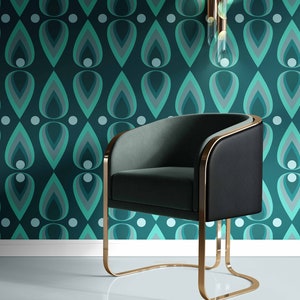 70s pattern wallpaper rounded drop shape, turquoise, emerald green blue Large pattern