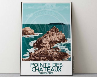 GUADELOUPE Numéro4- 1 Poster Affiche de la Pointe des Chateaux,vue sur les rochers et la mer,Affiche décor mural souvenir des Antilles