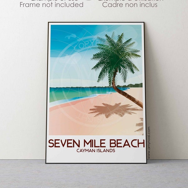 CAYMAN Islands design 5-  1 Travel Poster print of Seven Mile Beach,Grand Cayman, West indies wall art