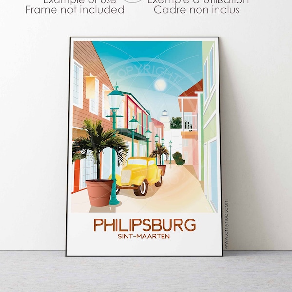 SINT MAARTEN Nummer 2- 1 Philipsburg Front Street Boardwalk Reiseplakat Poster Einkaufsstraße Karibik Souvenir Wanddekoration