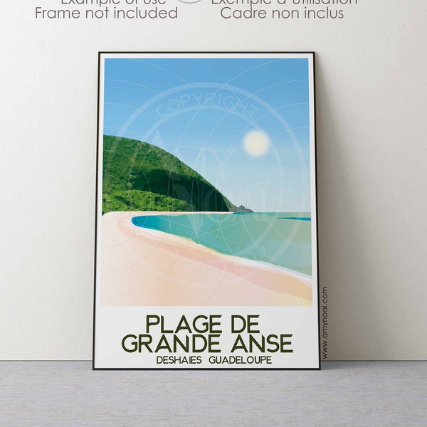 GUADELOUPE design10- 1 Poster Travel of Grande Anse beach,in Deshaies,Caribbean beach landscape, West indies wall art