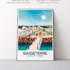 Travel poster of St Kitts and Nevis design3-  1 Travel print of Basseterre, zante bridge,West indies wall art