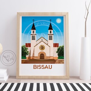 GUINEE BISSAU 1-Affiche poster de voyage,Guinée-Bissao,Bissau,Église catholique,paysage,Afrique de l'Ouest,Impression,carte,décor mural