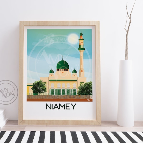 NIGER 2-Affiche poster de voyage,Grande Mosquée de Niamey,afrique de l'ouest,Impression,décor mural,impression