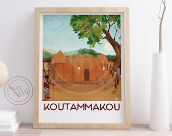 TOGO 9-Poster África Occidental, Koutammakou, Benin, takienta, castillo, Batammariba, arte mural, Turismo de viajes impresos, Patrimonio de la Humanidad