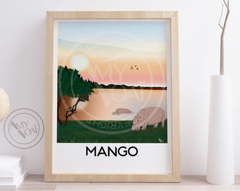 TOGO 5 -West African Posters and prints,Mango Sansanné-Mango, Oti, Savanes, Hippopotamus Lake,city wall art,travel tourism,Boho,decoration