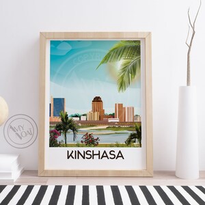 RDC CONGO 1-Affiche poster de voyage,Kinshasa,Léopoldville,Fleuve,gratte ciel, ville moderne,paysage,Afrique centrale,Impression,décor mural