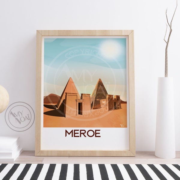 SOEDAN 2-Travel poster poster, Meroe, piramides, oude Nubische stad, koninkrijk Kush, Noordoost-Afrika, Afdrukken, wanddecoratie, erfgoed