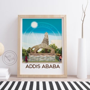 ETHIOPIE 1-Affiche poster de voyage,Addis Abeba,monument  statue du lion de judas,paysage,Afrique du Nord,Impression,décor mural
