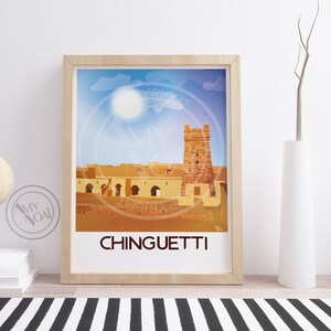 MAURITANIE 2-Affiche poster de voyage,Chinguetti,désert de l'Adrar,Afrique du Nord-Ouest,Impression décor mural,Carte,Architecture islamique