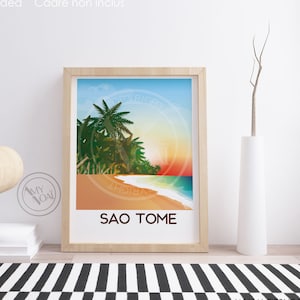SAO TOME et PRINCIPE numéro3 - 1 Affiche poster de la plage de Praia, Afrique,plage,île,Décor Art mural, Impression Voyage,Boho,idée cadeau