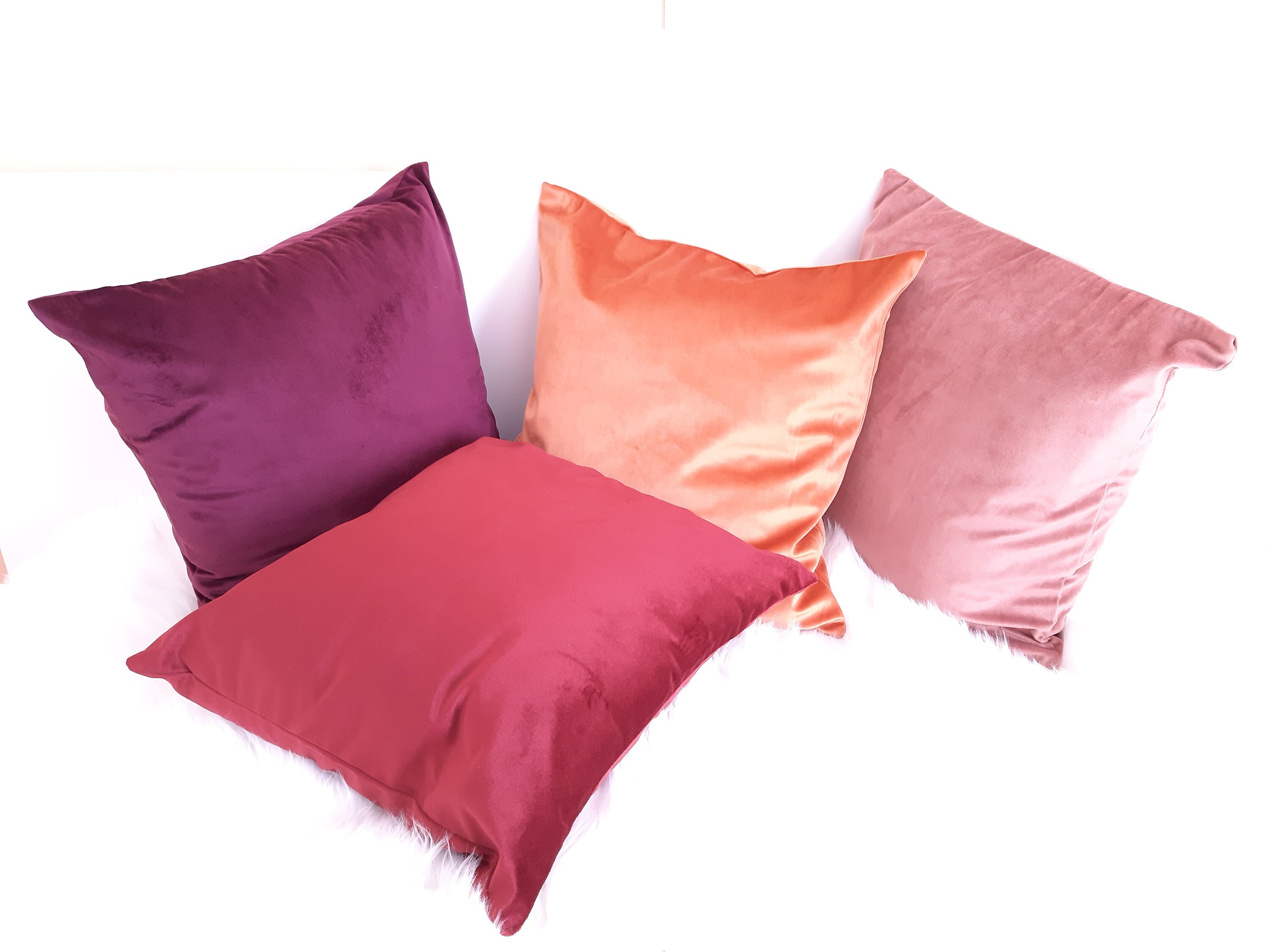 Housse de Coussin Velours Fait Main, Luxe, Violet, Vieux Rose, Moutarde, Bordeaux, Rose