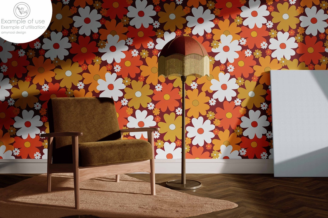 Pretty 70s Pattern Wallpaper | Removable Self Adhesive | Large Yellow ...