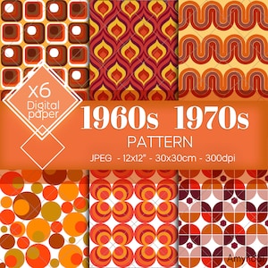 PATTERNS from the 1960s 1970s,Seventies circle pattern retro yellow Orange, jpg, digital files, instant download