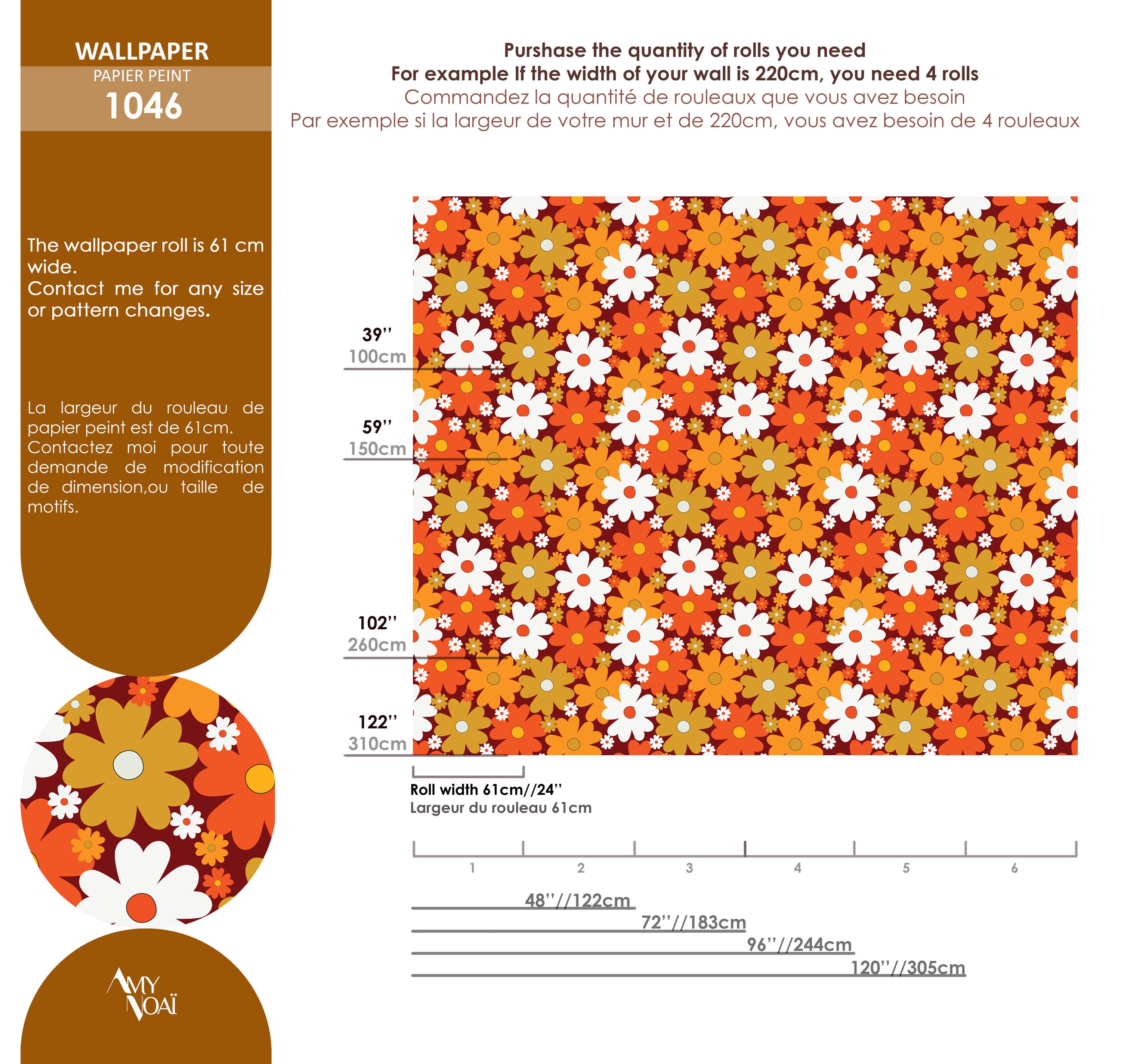 Pretty 70s Pattern Wallpaper | Removable Self Adhesive | Large Yellow ...