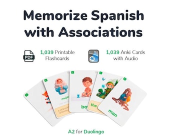 Tarjetas de vocabulario de español A2 (nivel elemental) | 1039 asociaciones mnemotécnicas para estudiantes de Duolingo | PDF, Anki con audio y libro de ejercicios