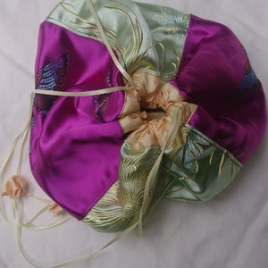 Purple and Yellow brocade drawstring bag