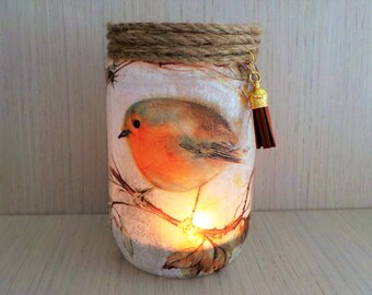 Festive Christmas Robin Candle Holder NEW