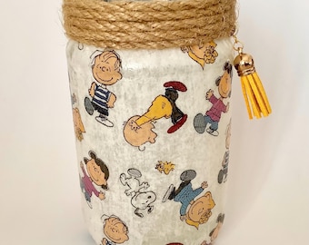 Snoopy & Charlie Brown Lantern: Handmade Decoupage Jar Light