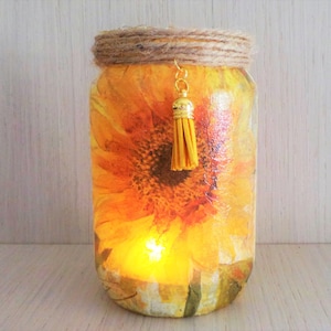 Sunflower Light Jar: Decoupage Candle Holder Lantern