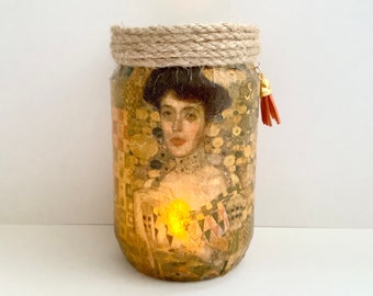 Klimt Lady in Gold Decoupage Night Light, Tea Light Holder