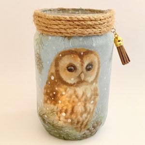 Barn Owl Jar Lamp, owl candle holder, bird lantern, woodland decor, owl nightlight, nursery light, farmhouse decor, owl gifts, bird light