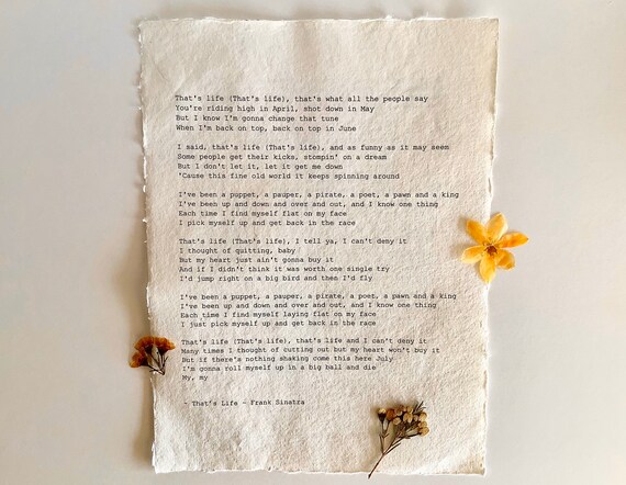 Thats Life Song Lyrics Frank Sinatra Custom Lyrics Etsy Thats Life Song Lyrics Frank Sinatra Custom Lyrics Etsy